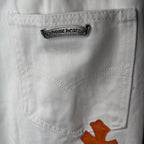 Chrome Hearts "Orange & Blue Leopard Print Cross Patchwork" Jeans