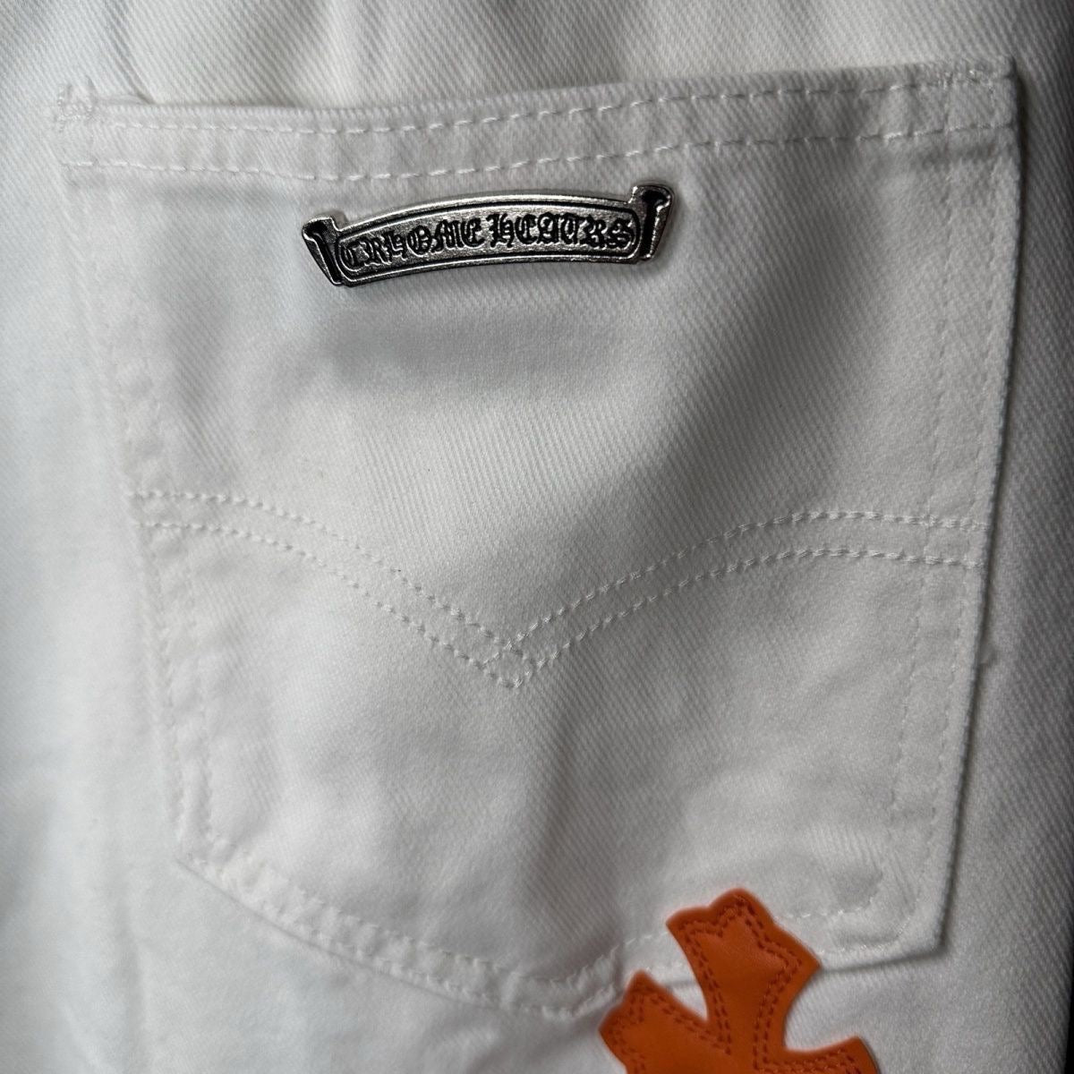 Chrome Hearts "Orange & Blue Leopard Print Cross Patchwork" Jeans