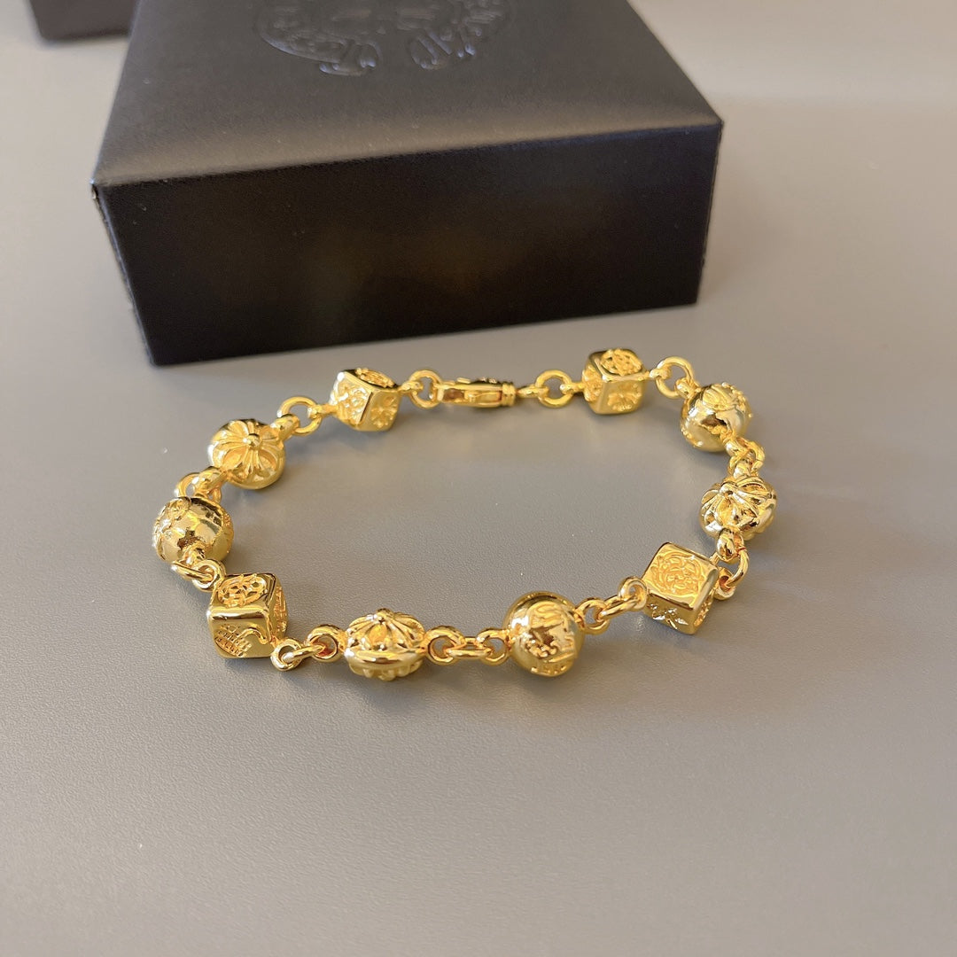 Chrome Hearts 22K Gold Dice Cross Bracelet