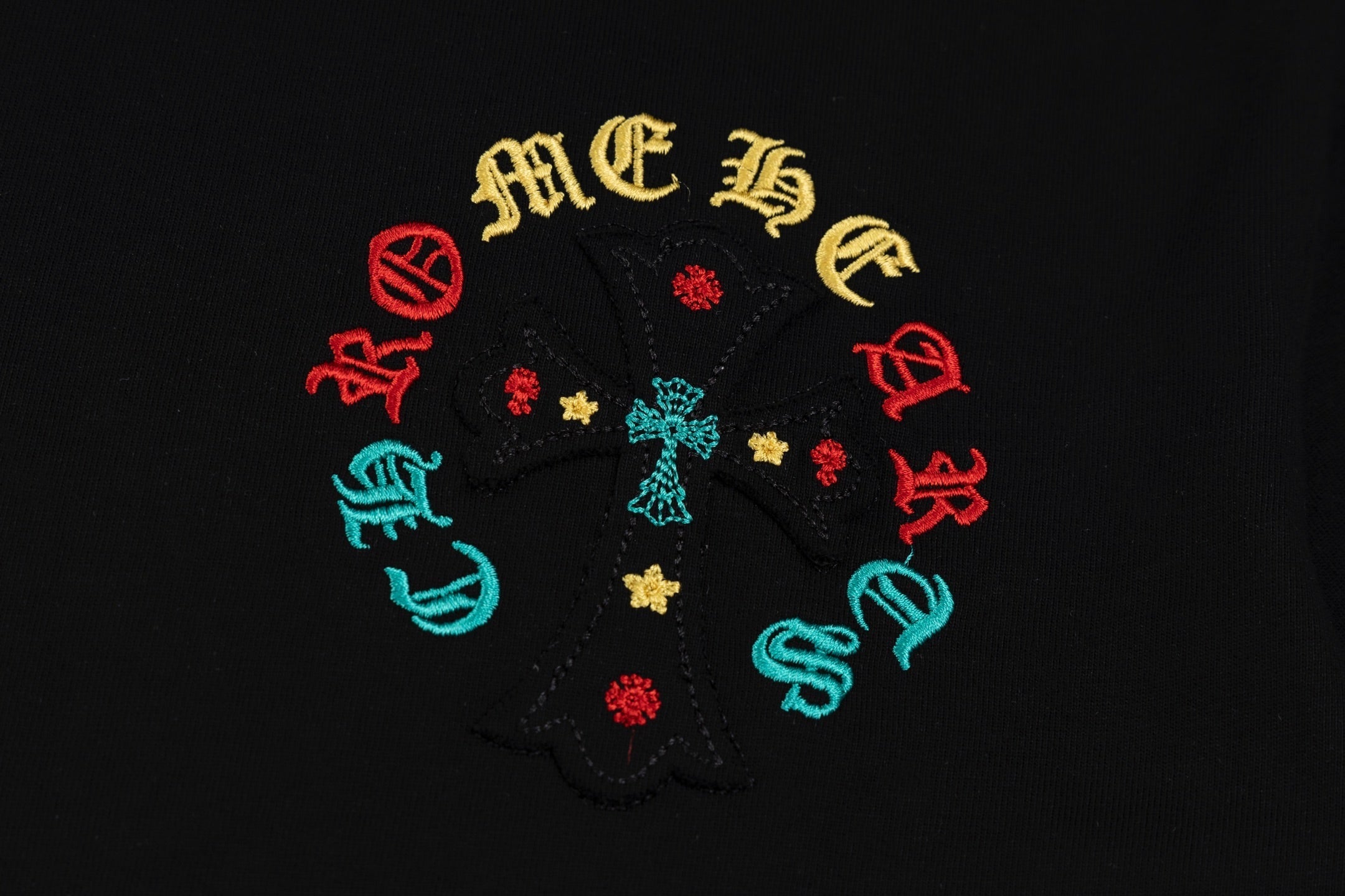 Chrome Hearts 2026 SS Multi-Color Embroidered Cross T-Shirt - Black Unisex Cotton Tee