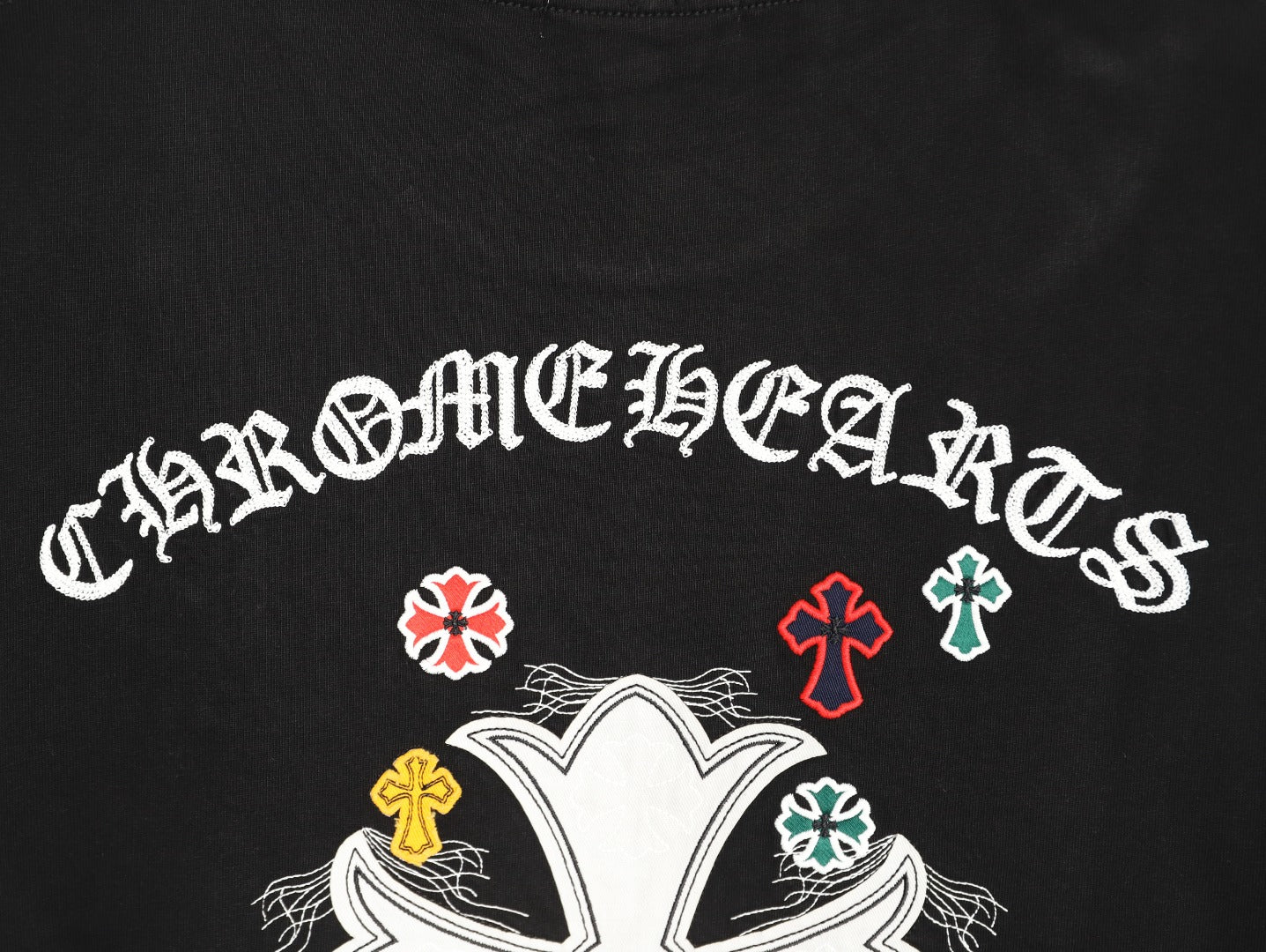 Chrome Hearts 2026 SS Multi-Color Cross Embroidered T-Shirt - Black Unisex Cotton Tee with Gothic Logo