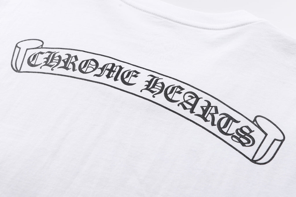 Chrome Hearts White Pocket T-Shirt with Back Scroll Logo - Classic Streetwear Tee