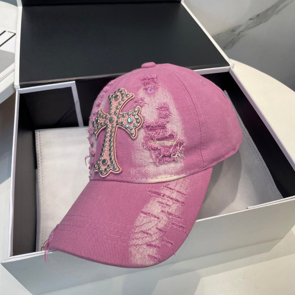 Chrome Hearts Pink Washed & Distressed Baseball Cap