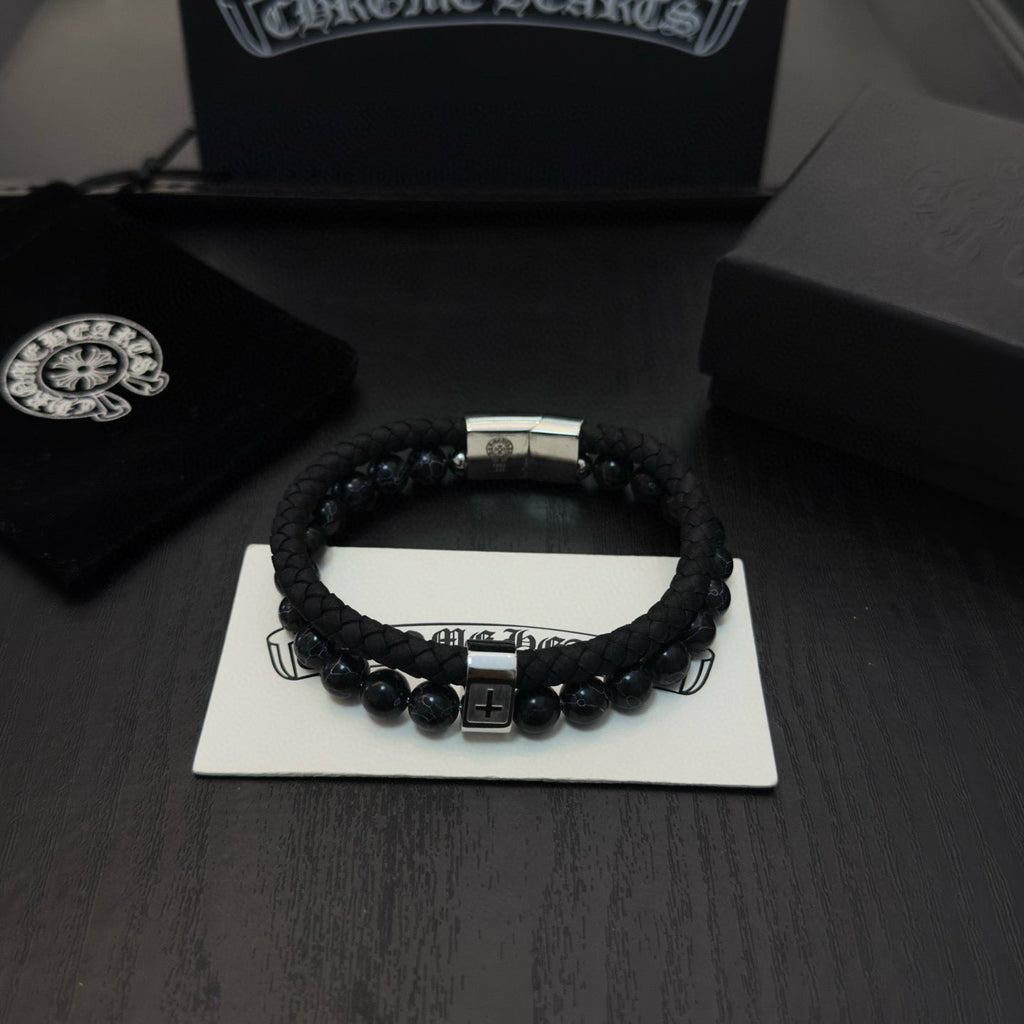 Chrome Hearts Black Onyx Beaded Bracelet