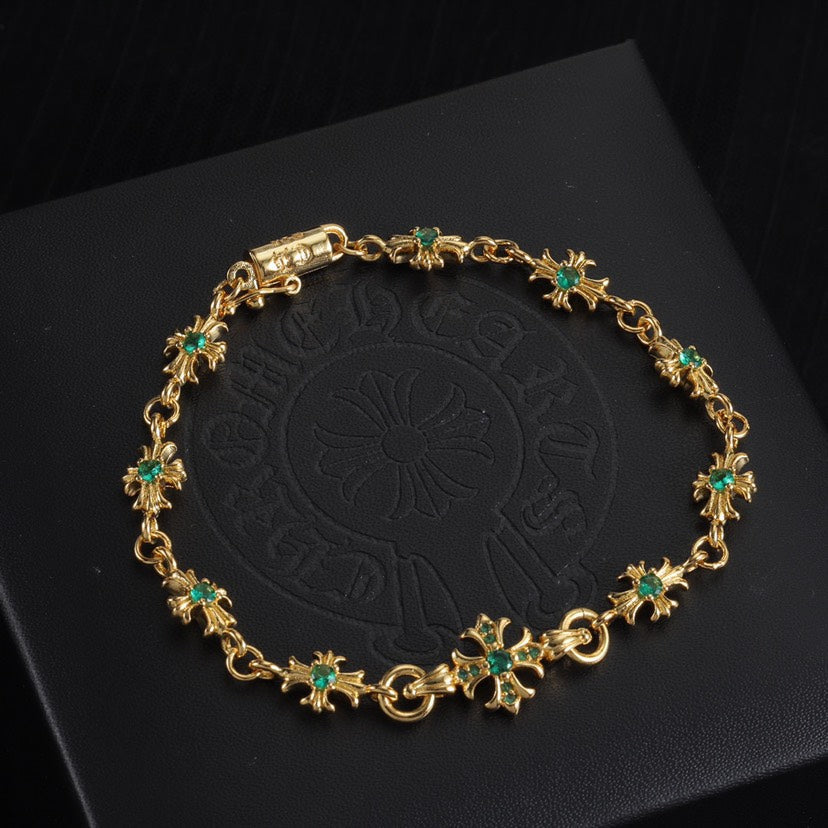 Chrome Hearts 22K Gold and Diamond-Set Cross Bracelet