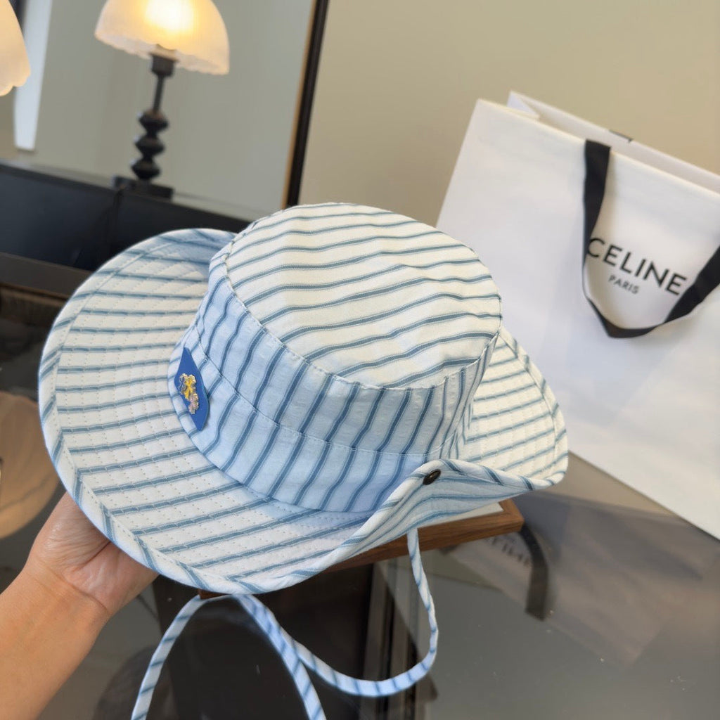 Chrome Hearts Blue and White Striped Bucket Hat