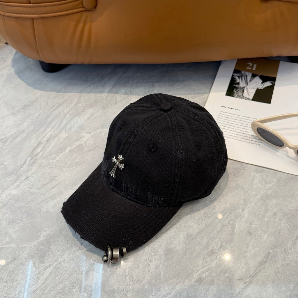 Chrome Hearts Black Washed, Distressed Soft-Top Baseball Cap
