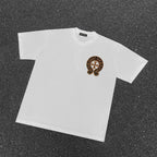 Chrome Hearts Style Gold Horseshoe Cross T-Shirt - 3D Metallic Embossed Graphic, Black Cotton Streetwear Tee