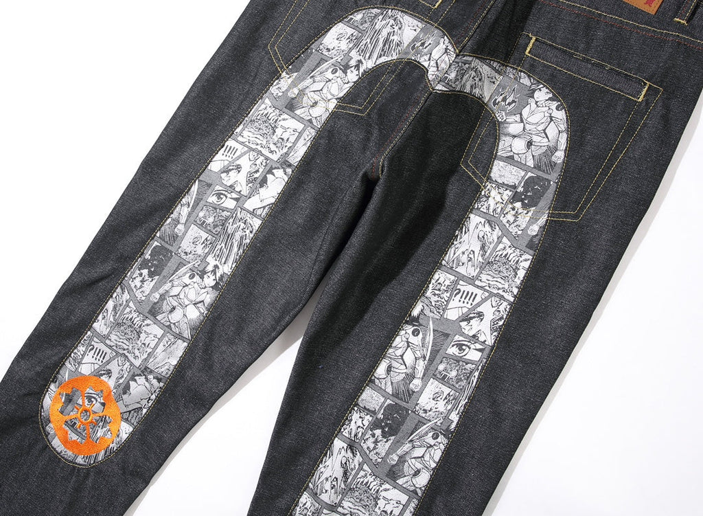 Evisu Men's Manga Comic Print Jeans – Raw Denim Japanese Streetwear