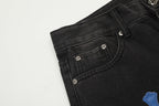 Chrome Hearts Black Denim Jeans with Blue Leather Cross Patches