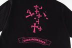 Chrome Hearts Black T-Shirt with Pink Multi-Cross Appliqué and Embroidery