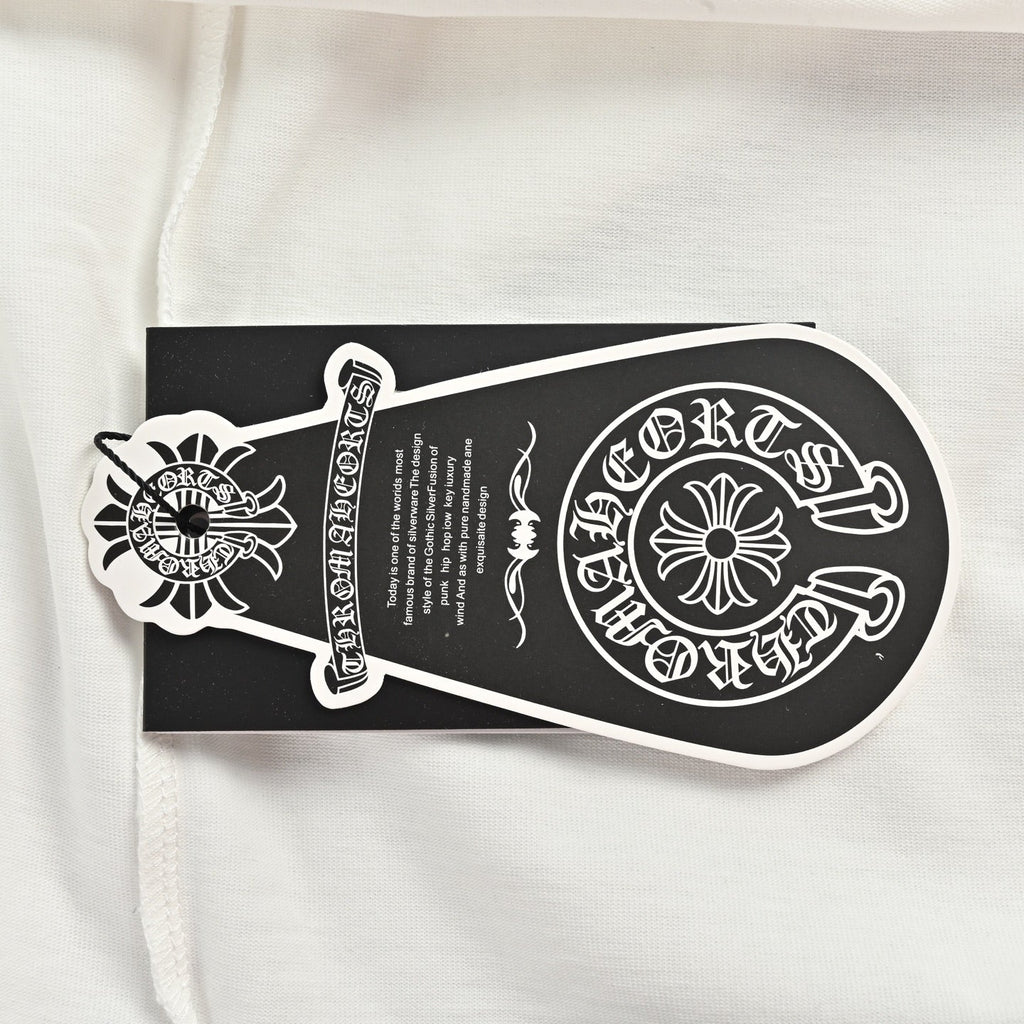Chrome Hearts 2026 SS Hollywood Triple Cross Pocket T-Shirt - White Unisex Cotton Tee with Orange Gothic Logo