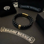 Chrome Hearts Double-Layer Bracelet: Volcanic Stone and Leather