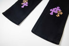 Chrome Hearts Black Denim Jeans with Purple Leopard-Print Cross Leather Patches