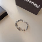 Chrome Hearts 925 Silver Round-Tag Beaded Bracelet
