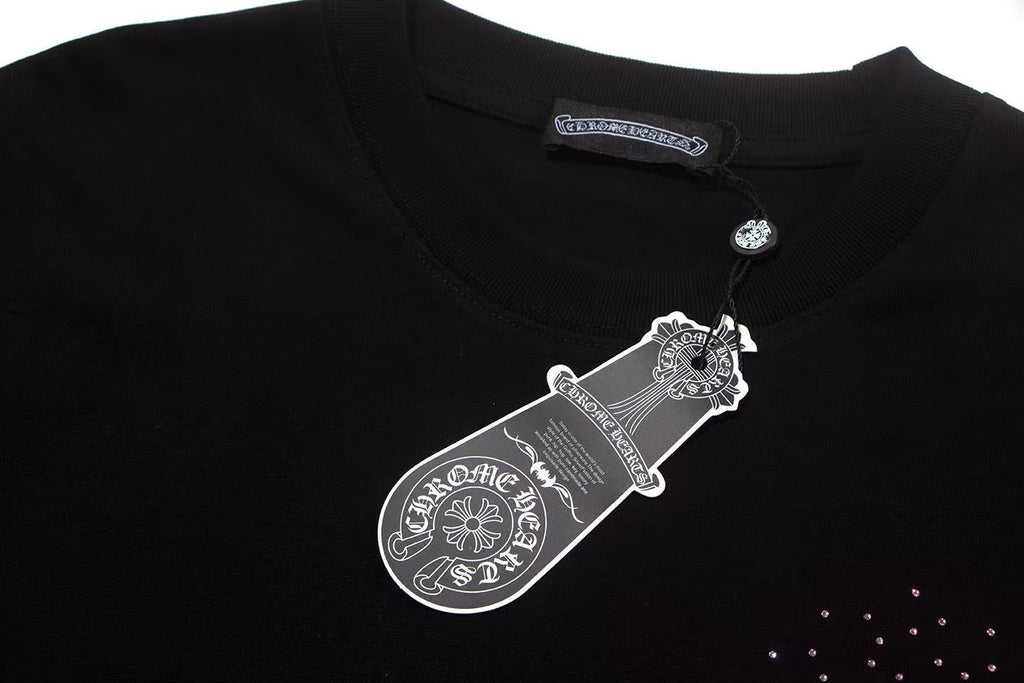Chrome Hearts Crystal Horseshoe Logo Black Oversized T-Shirt | Rhinestone Streetwear Tee