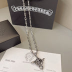 Chrome Hearts Skull and Flying Dragon Pendant Necklace