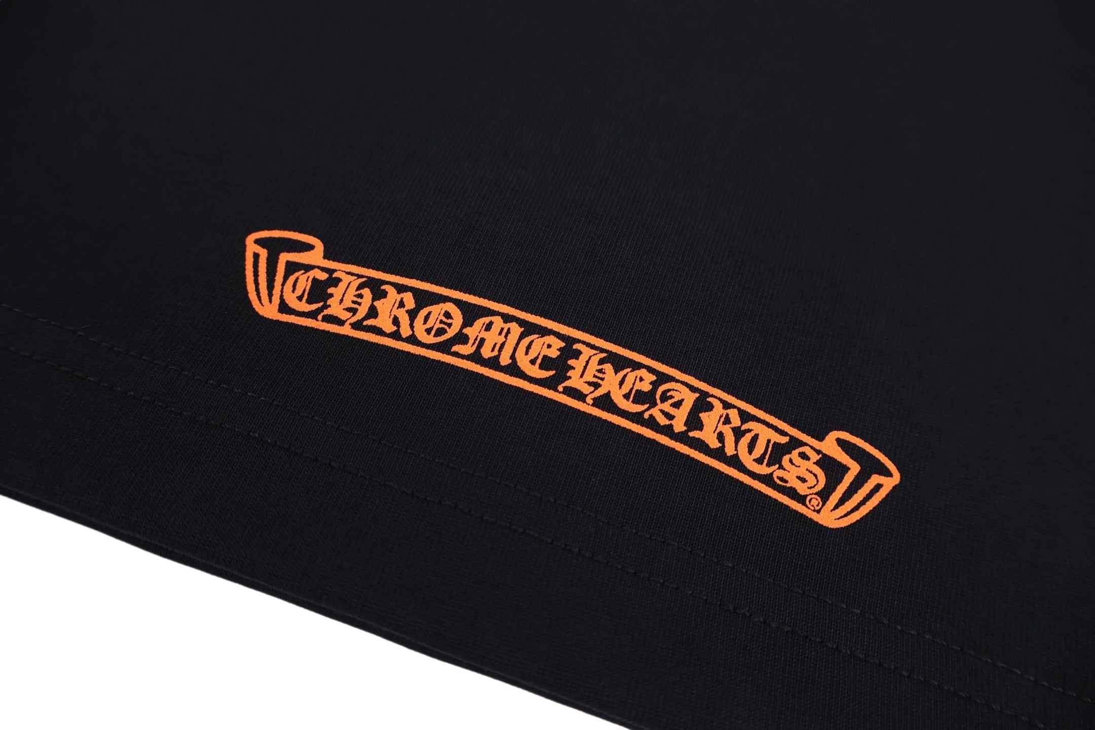 Chrome Hearts Hollywood Triple Cross Pocket T-Shirt - Black Tee with Orange Logo Print