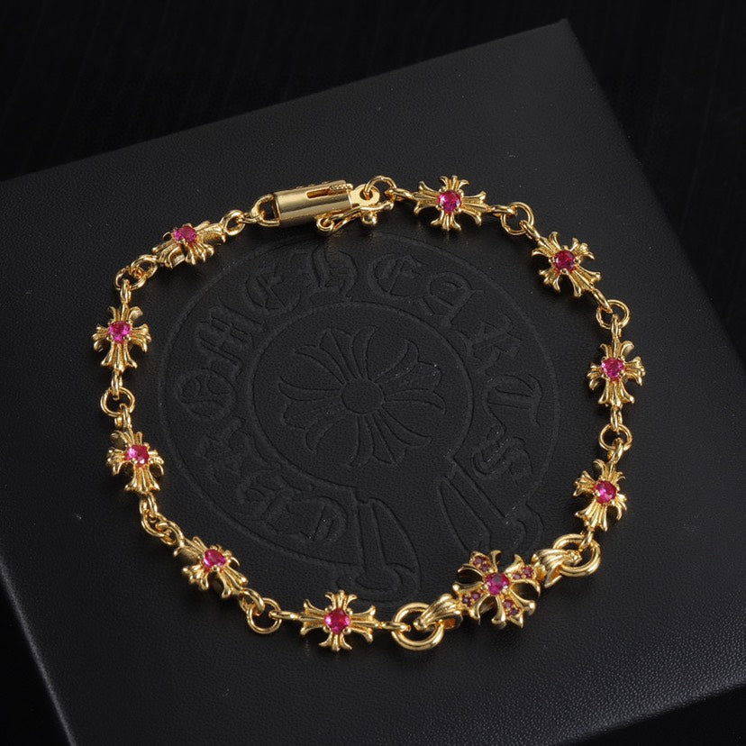 Chrome Hearts 22K Gold and Diamond-Set Cross Bracelet