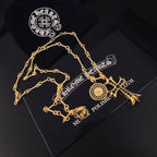 Chrome Hearts Cross and Smiley Face Double-Pendant Necklace