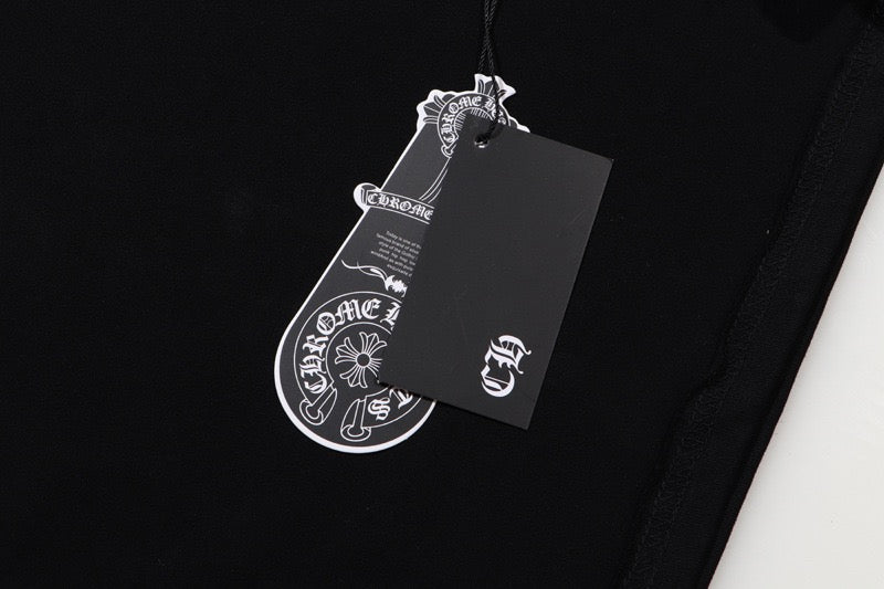 Chrome Hearts Style Men's Black T-Shirt - 3D Leather Cross Appliqué & Silver Hardware, Heavyweight Cotton Streetwear Top