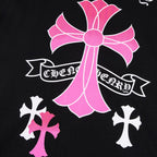 Chrome Hearts Pink Cross T-Shirt - Black Tee with Floral Gothic Print