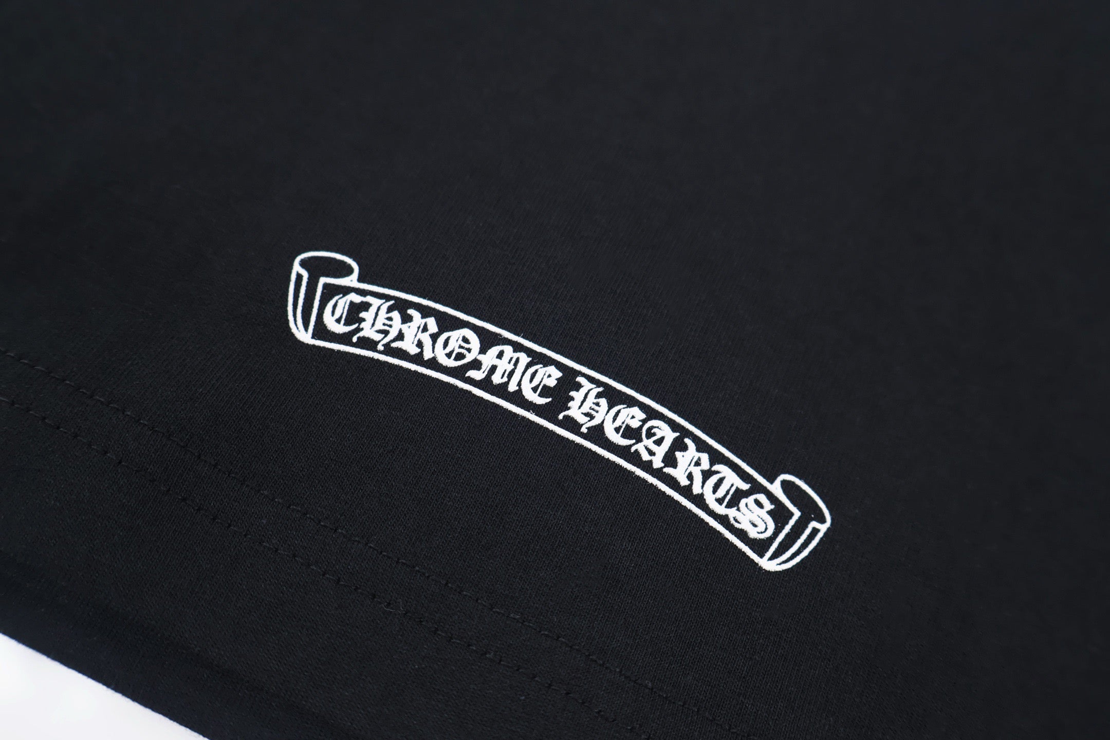 Chrome Hearts Style Black T-Shirt - Pink Gothic Back Print & Pocket Logo, Cotton Streetwear Tee