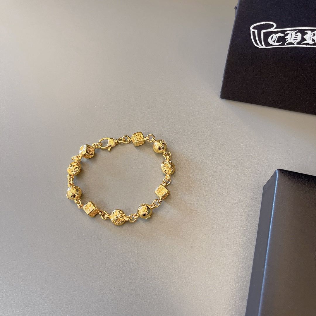 Chrome Hearts 22K Gold Dice Cross Bracelet