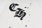 Chrome Hearts White T-Shirt with Blue Drip Horseshoe Cross Graphic