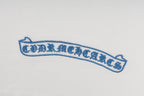 Chrome Hearts Style Plaid Horseshoe Cross T-Shirt - White with Blue Embroidery, Vintage Wash Cotton Streetwear Tee