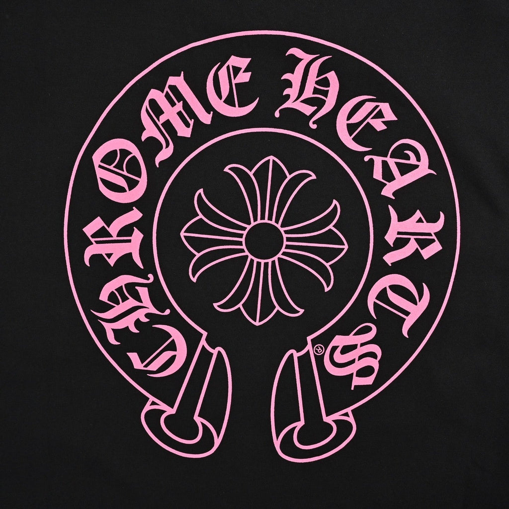 Chrome Hearts 2026 SS Pink Horseshoe & Cross Pocket T-Shirt - Black Unisex Cotton Tee with Gothic Logo