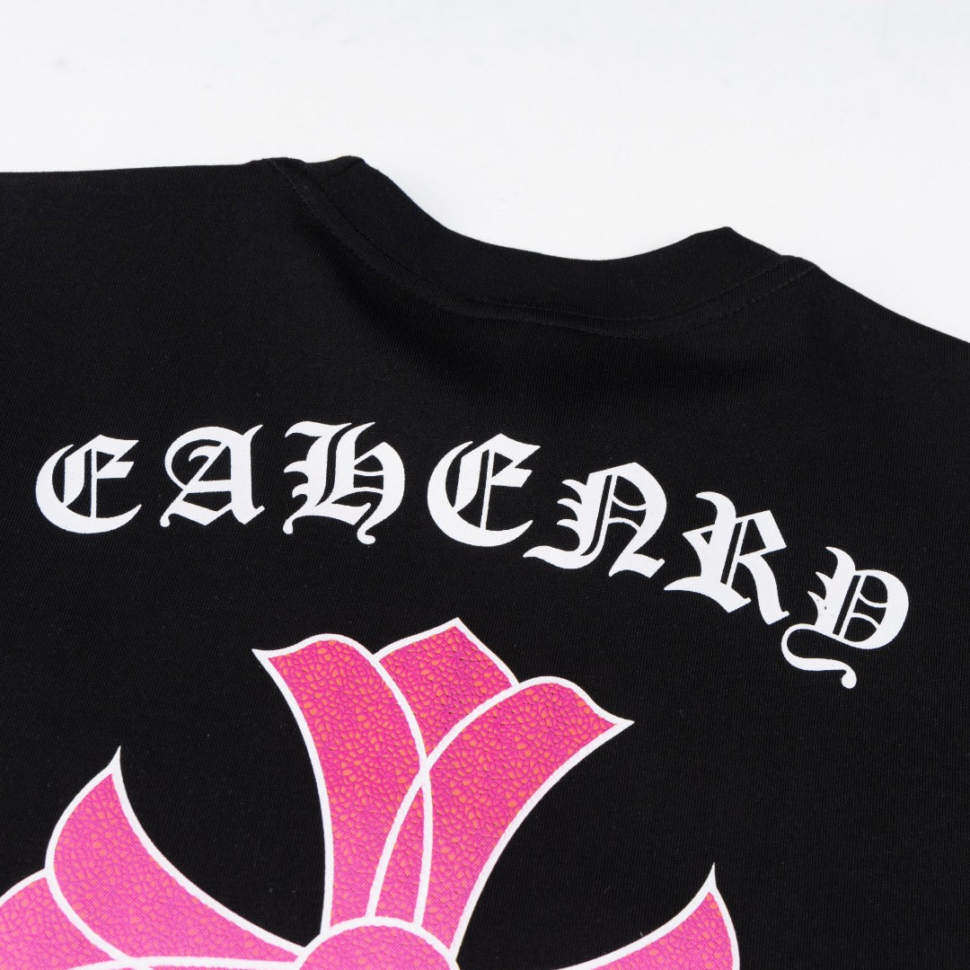 Chrome Hearts Black T-Shirt with Pink Multi-Cross Graphic