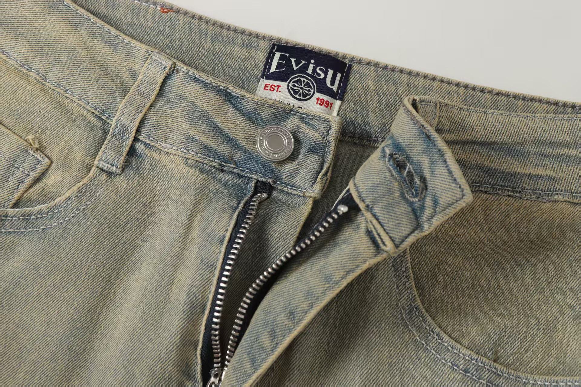 Evisu Men's x Loewe Anagram Embroidered Jeans – Light Wash Baggy Denim