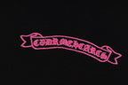 Chrome Hearts Black T-Shirt with Pink Embroidered Horseshoe Cross Graphic