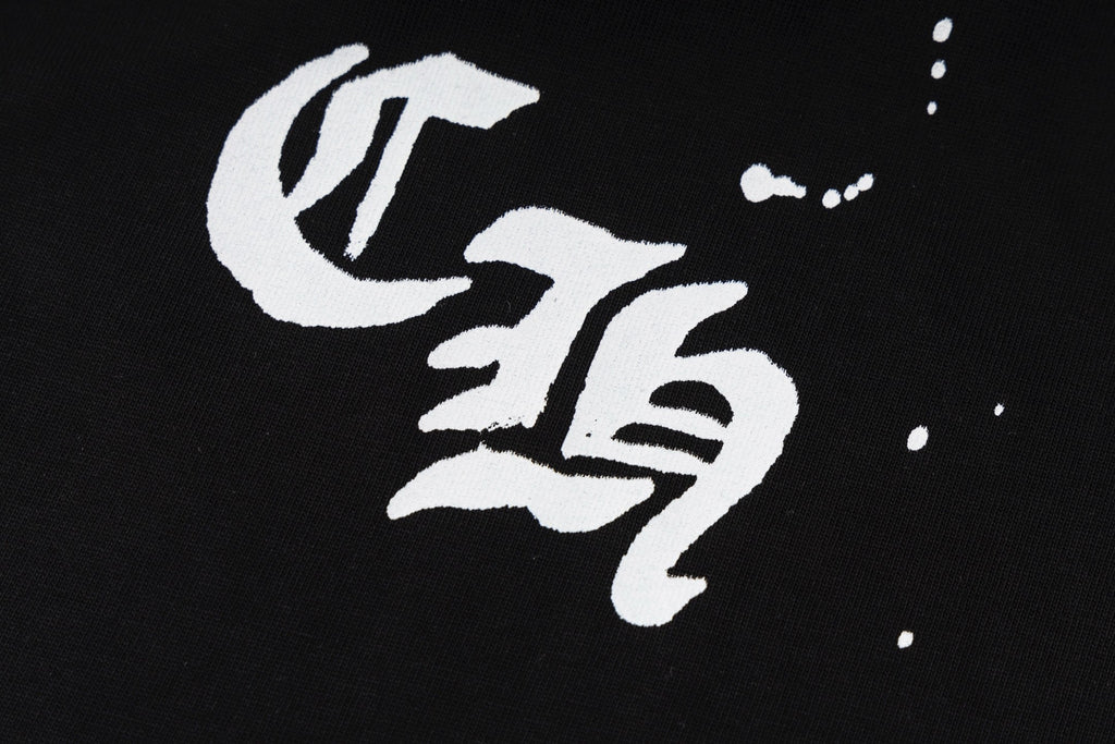 Chrome Hearts Black T-Shirt with Blue Drip Horseshoe Cross Graphic