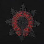Chrome Hearts Style Red Embroidered Horseshoe Pocket T-Shirt - Black Cotton Streetwear Tee