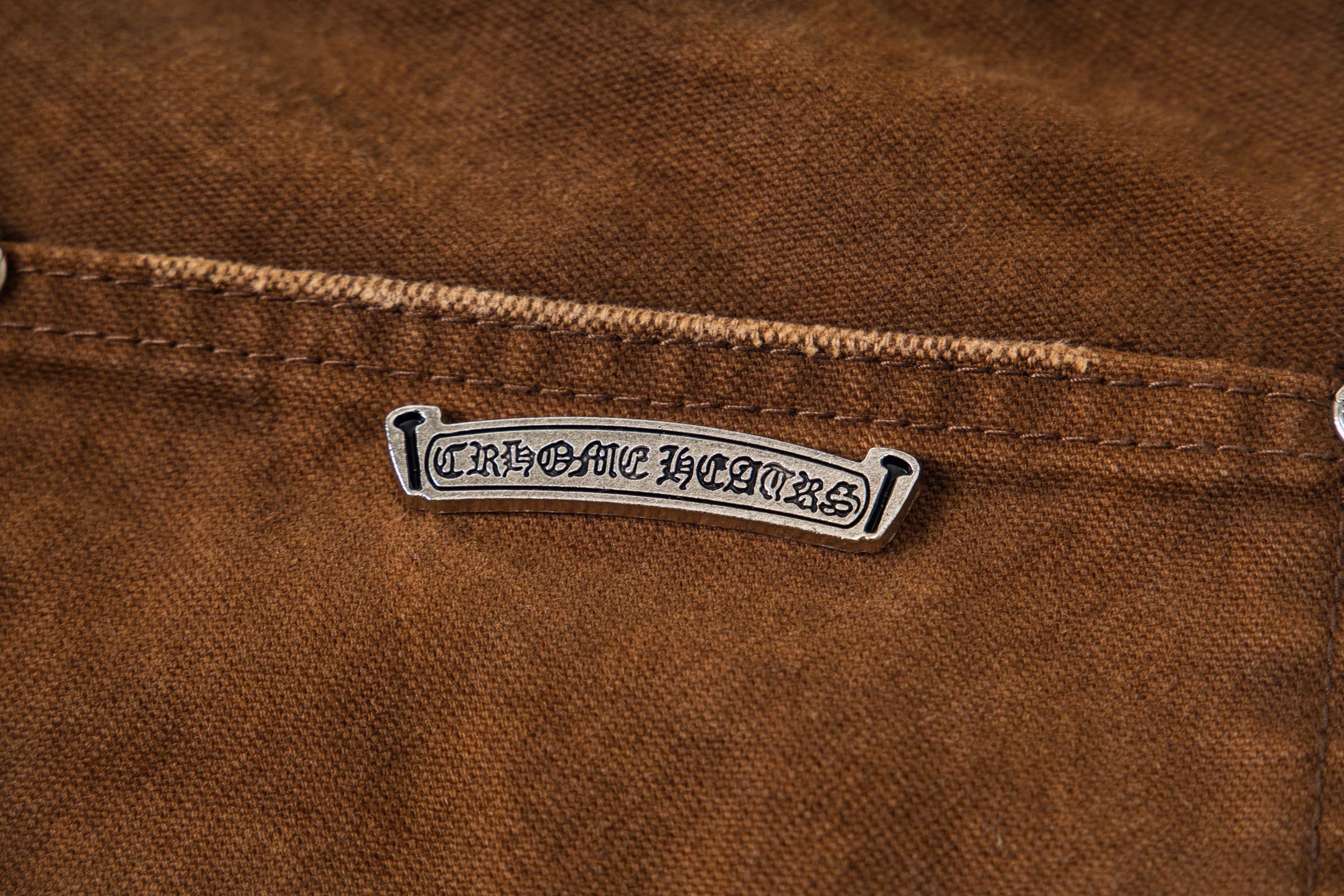 Chrome Hearts-Style Brown Cargo Pants with Cross Patches