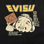 The T-shirt is from EVISU's "Heart-Hand Buddha Head" series.