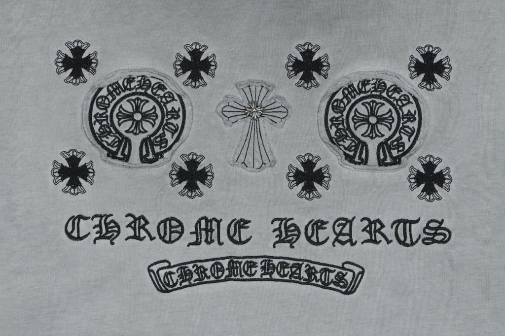Chrome Hearts Style Vintage Wash Horseshoe T-Shirt - Grey Faded Streetwear Tee