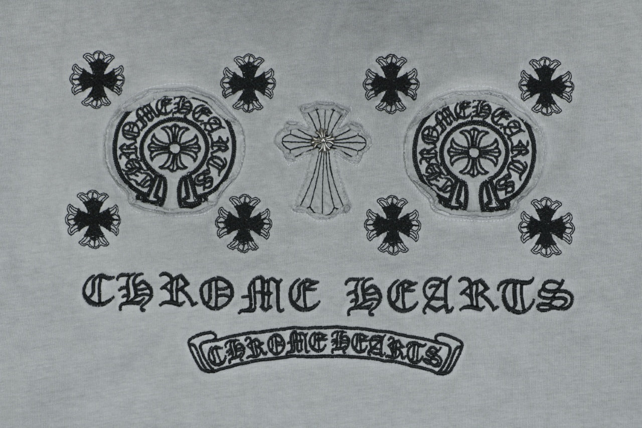 Chrome Hearts Style Vintage Wash Horseshoe T-Shirt - Grey Faded Streetwear Tee