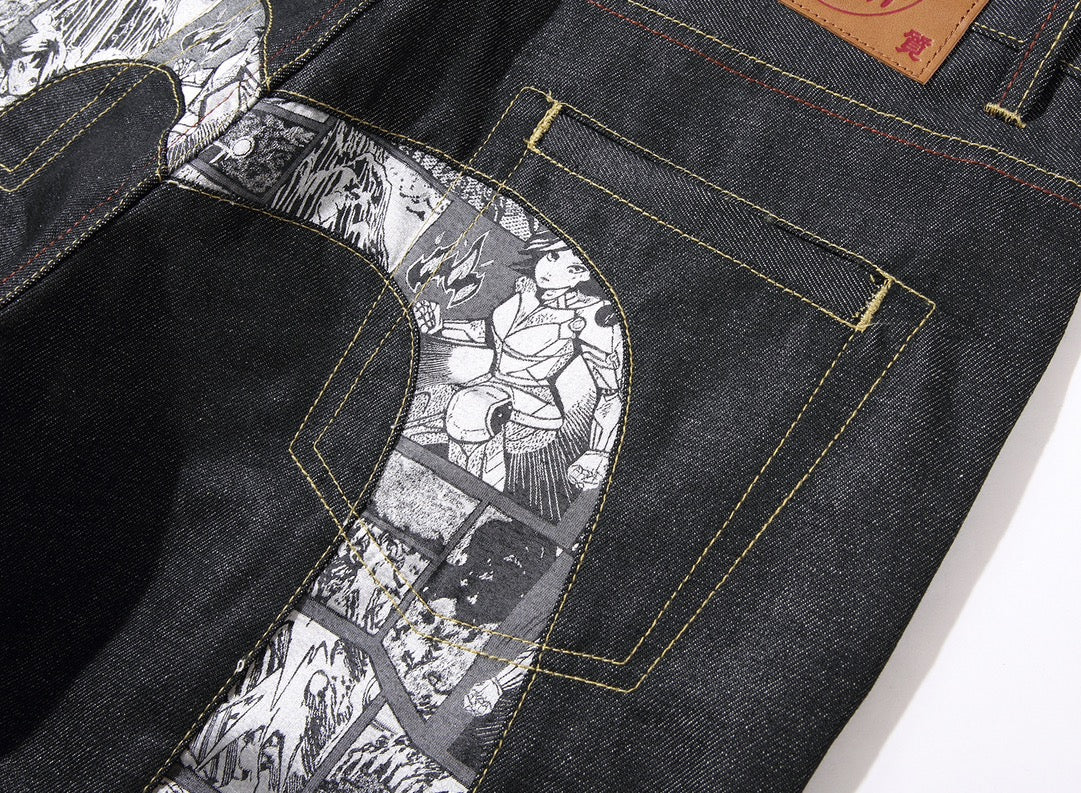 Evisu x Manga U-Shaped Graphic Jeans – Raw Denim Japanese Streetwear
