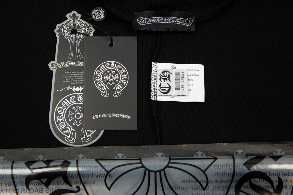 Chrome Hearts 2026 SS Blue & White Cross Embroidered T-Shirt - Black Unisex Cotton Tee with Gothic Logo