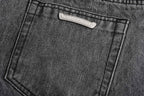 Chrome Hearts Limited Edition Black & Grey Washed Denim Jeans with Flame Leather Appliqués