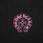 Chrome Hearts 2026 SS Pink Horseshoe & Cross Pocket T-Shirt - Black Unisex Cotton Tee with Gothic Logo