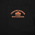 Chrome Hearts 2026 SS Hollywood Triple Cross Pocket T-Shirt - Black Unisex Cotton Tee with Orange Gothic Logo