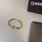 Chrome Hearts 925 Silver Round-Tag Beaded Bracelet