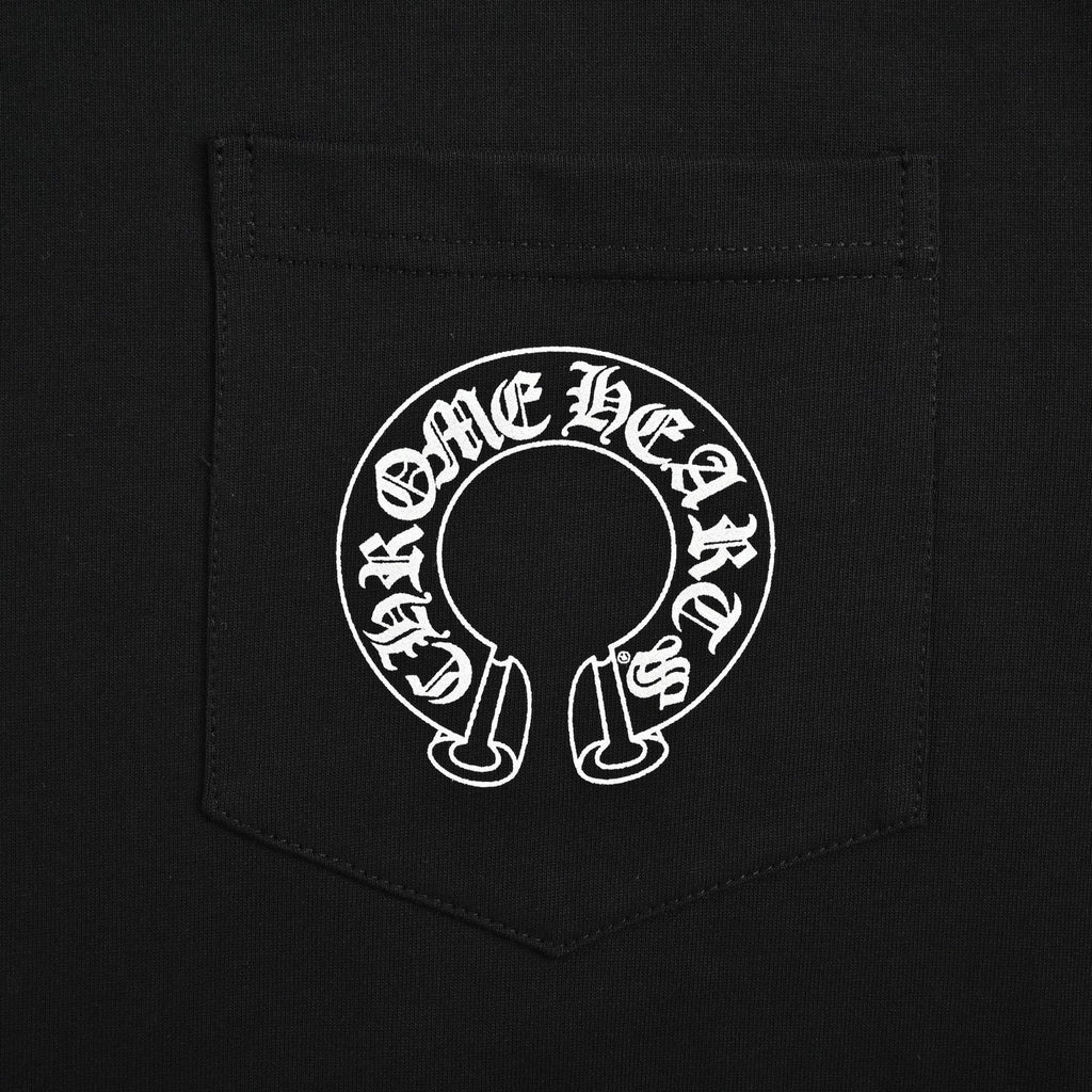 Chrome Hearts 2026 SS Horseshoe Logo Pocket T-Shirt - Black Unisex Cotton Tee with Gothic & Floral Details