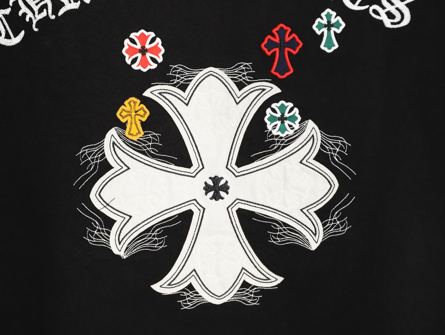 Chrome Hearts 2026 SS Multi-Color Cross Embroidered T-Shirt - Black Unisex Cotton Tee with Gothic Logo