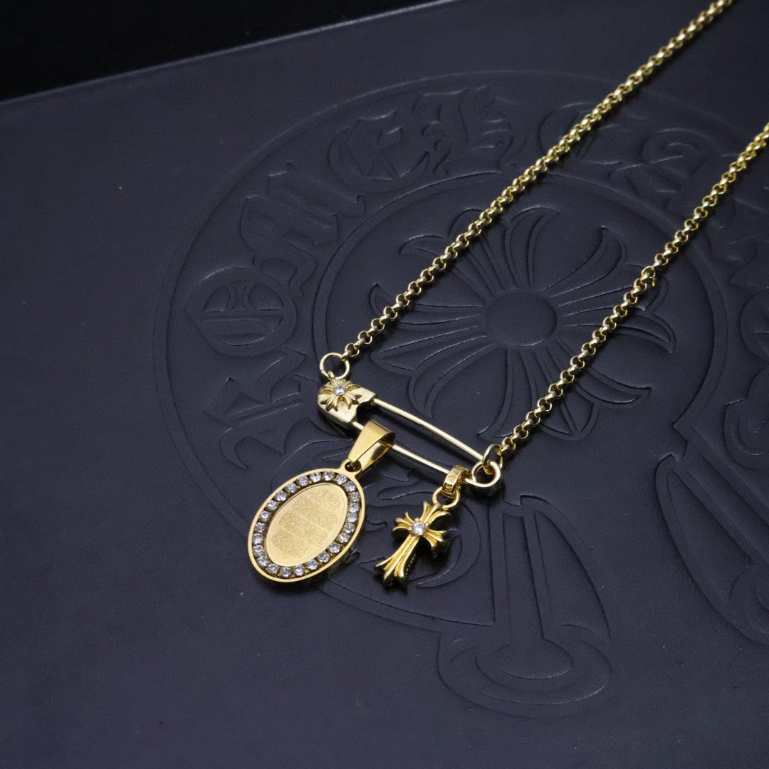 Chrome Hearts Gold Pin Cross Necklace