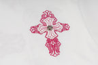 Chrome Hearts 2026 SS Pink Embroidered Cross T-Shirt - White Unisex Cotton Tee with Gothic Logo